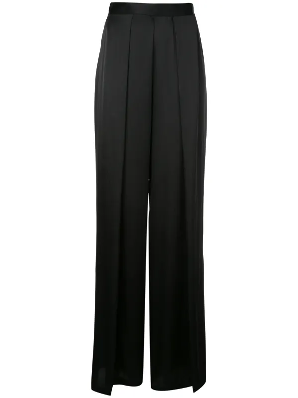 white pleated wide leg trousers