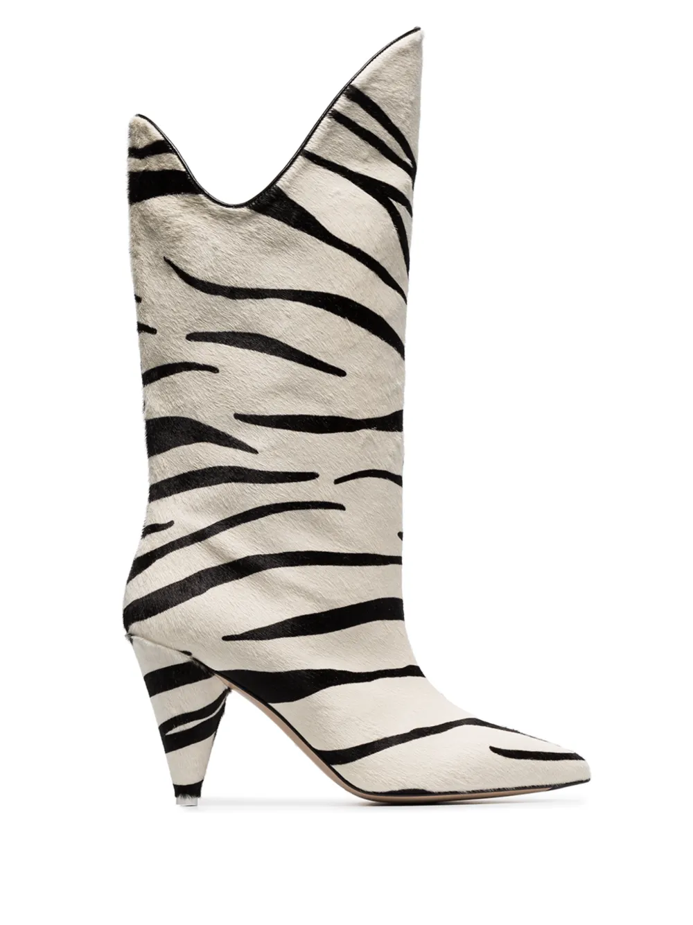 Attico Boots ATTICO WHITE BETTA 85 ZEBRA PRINT PONY HAIR LEATHER MID-CALF BOOTS - BLACK