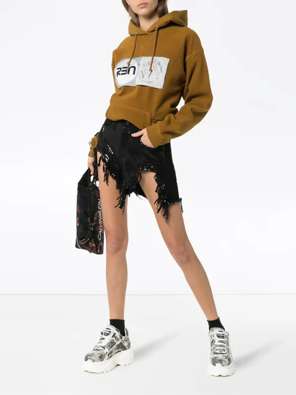 shredded sequin denim shorts