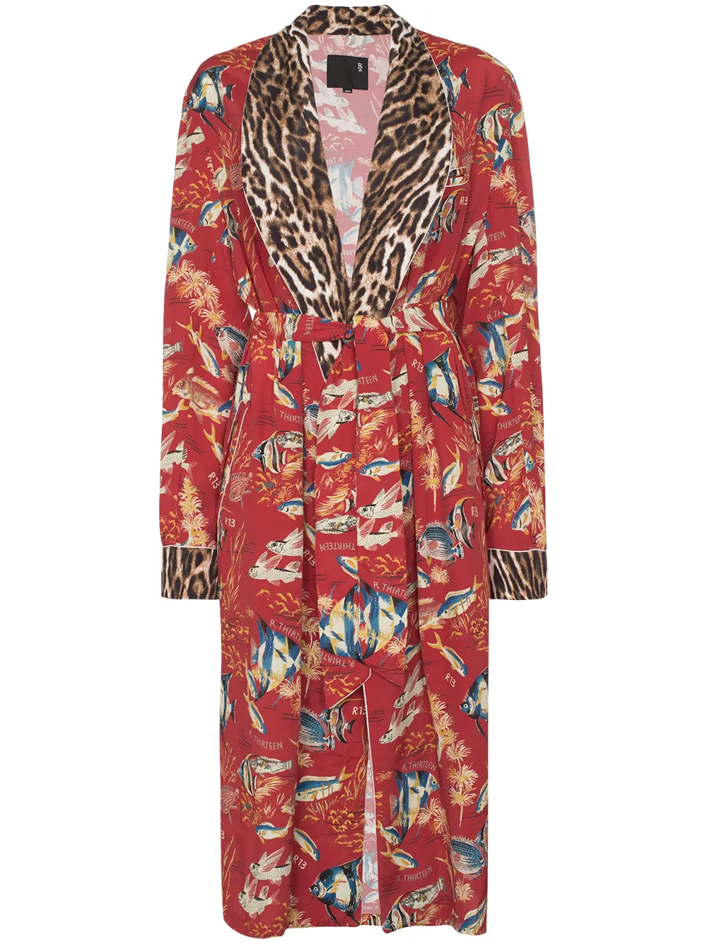 R13 Tops R13 CONTRAST-LAPEL FISH PRINT KIMONO - RED