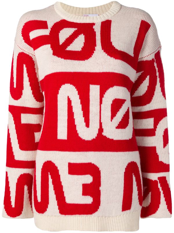 red slogan jumper