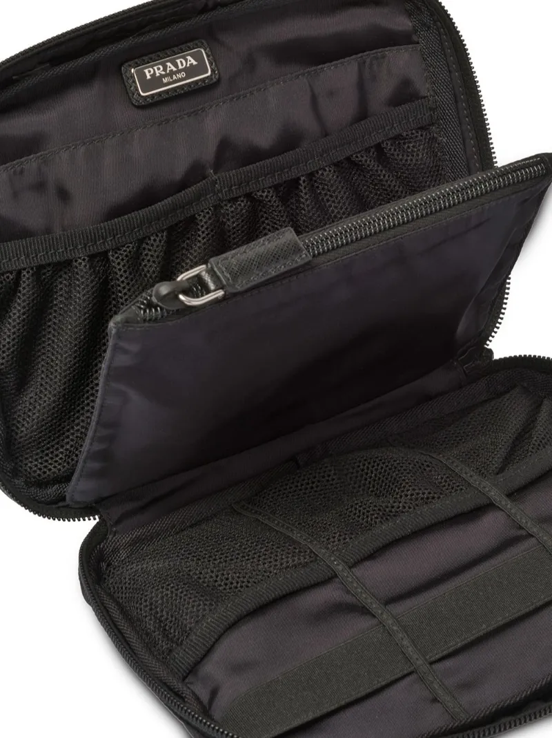 Prada logo plaque travel pouch black 
