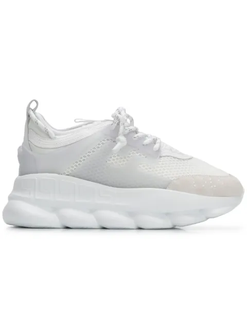 Click to view more detailed imagery on our partner's website Versace Chain Reaction Mesh, Neoprene And Suede Platform Sneakers In White