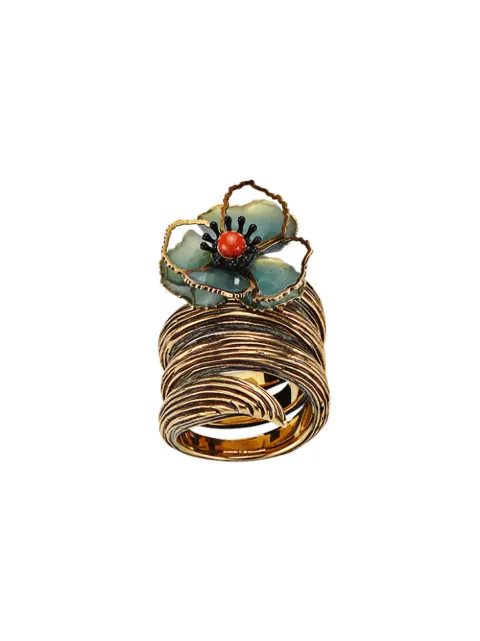 FENDI FLOWER EMBELLISHED TWIST RING