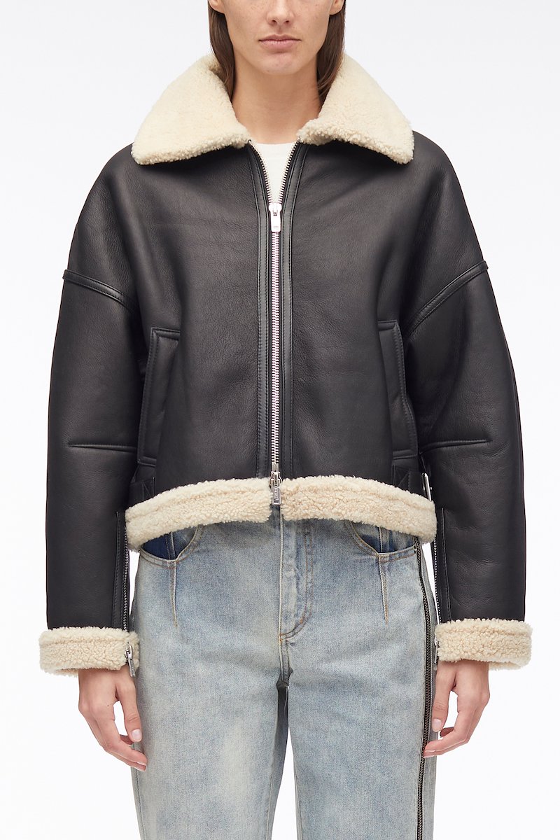 Shearling Bomber Jacket, BLACK-NATURAL Furs & Skins->Sheep Skin/Shearling Shearling Bomber Jacket from 3.1 Phillip Lim. - 1