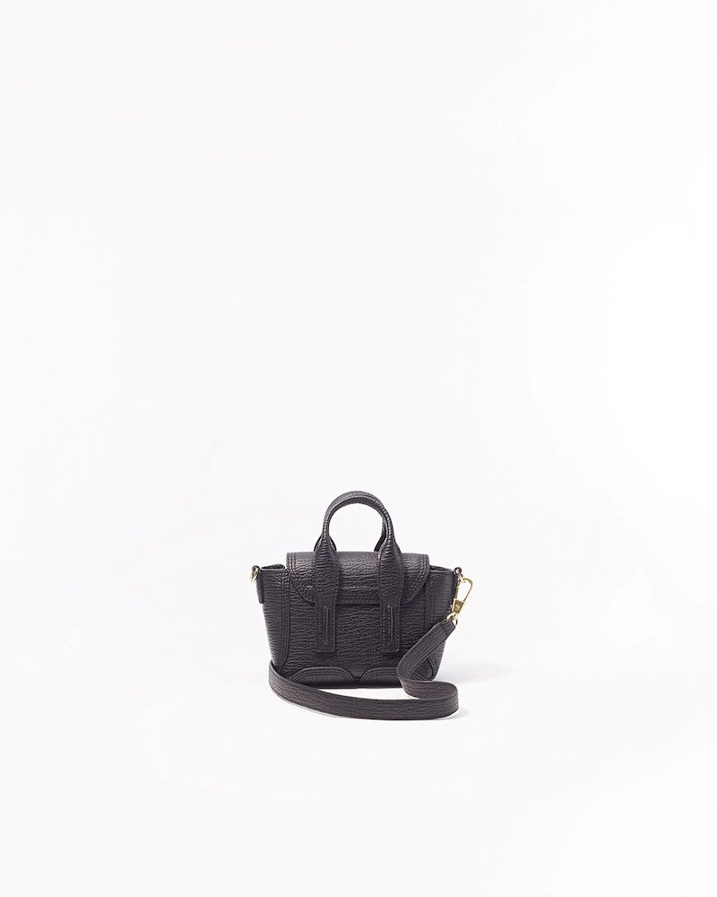 Pashli Nano Satchel-black #1 Pashli Nano Satchel, Black calf leather Pashli nano satchel bag from 3.1 Phillip Lim featuring two rounded top handles, adjustable detachable shoulder strap, gold-tone clasp fastening, main compartment, internal card slots and zip details.- 1