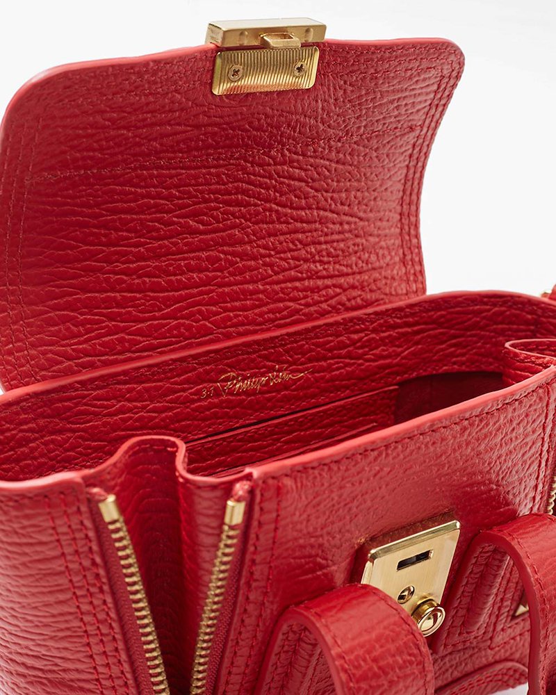 Pashli Nano Satchel-red #0 Pashli Nano Satchel, Red Calf Leather Pashli nano satchel from 3.1 Phillip Lim featuring two rounded top handles, adjustable detachable shoulder strap, gold-tone clasp fastening, main compartment, internal card slots and zip details.- 2