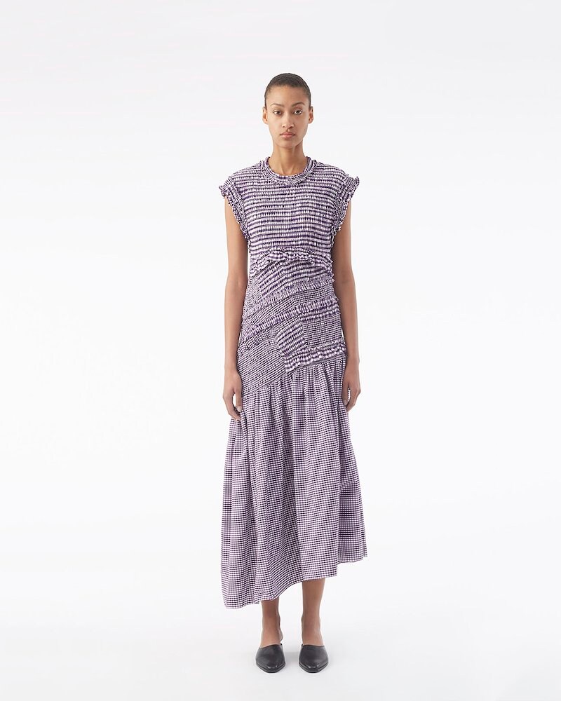 Gathered Gingham Dropwaist Dress in purple | 3.1 Phillip Lim Official Site