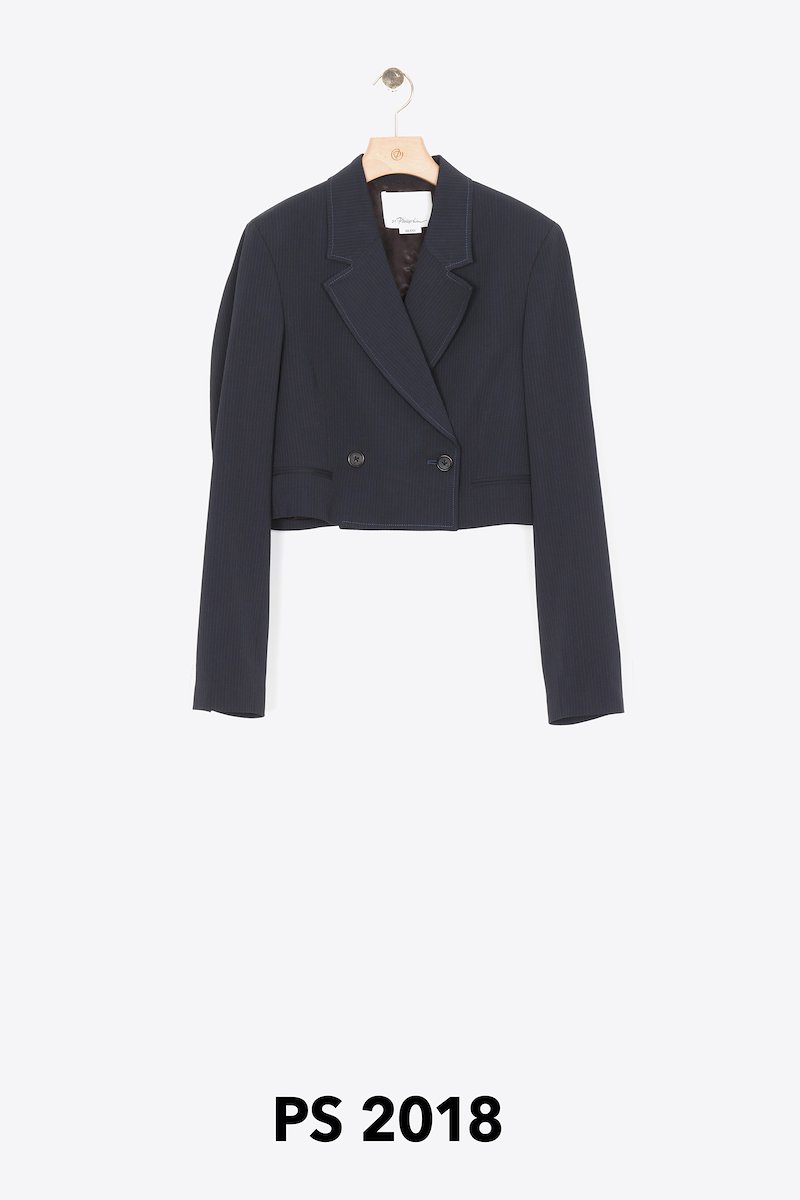 Cropped Blazer-blue #0 Cropped Blazer, Midnight-Ivory Synthetic->viscose Cropped Blazer from 3.1 Phillip Lim. - 0
