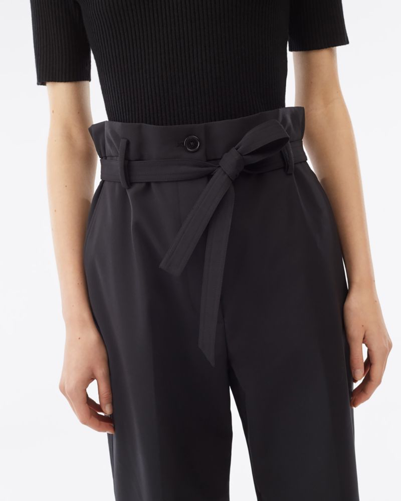 New Look paperbag tie waist straight leg trousers in black  ASOS