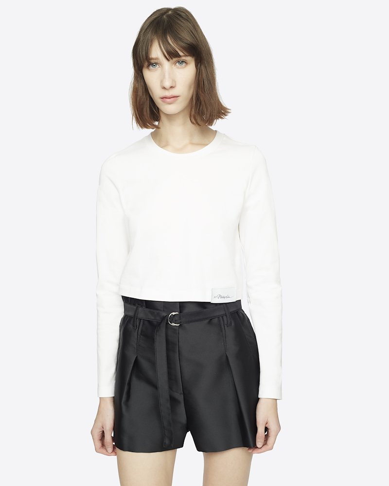 satin origami shorts-black #1 satin origami shorts, Black silk satin origami shorts from 3.1 Phillip Lim featuring belted waist, concealed front fastening, two side inset pockets, two rear welt pockets and satin finish.- 5