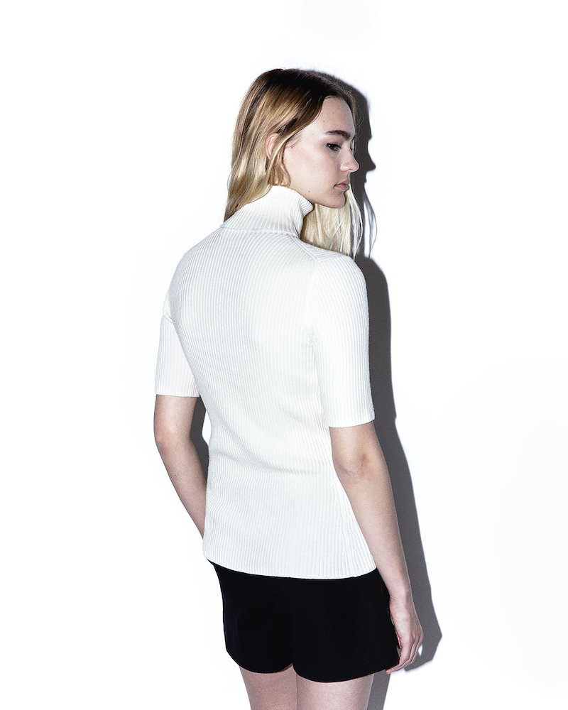 Ribbed Turtleneck Top-white #1 Ribbed Turtleneck Top, Antique white wool ribbed turtleneck top from 3.1 Phillip Lim featuring roll neck, short sleeves, ribbed knit and fitted silhouette.- 1