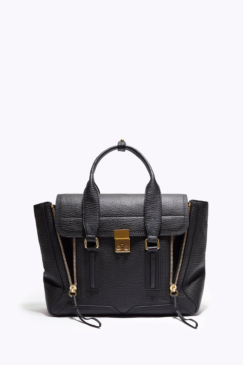 Pashli Medium Satchel-black #0 Pashli Medium Satchel, Black calf leather Pashli medium satchel bag from 3.1 Phillip Lim featuring two rounded top handles, adjustable detachable shoulder strap, silver-tone clasp fastening, main compartment, internal zip pocket and zip details.- 0