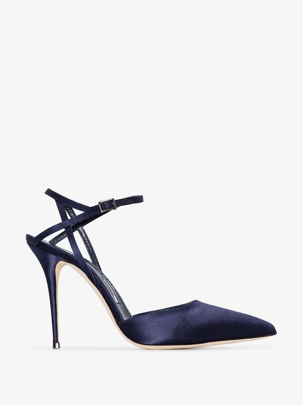 MANOLO BLAHNIK MANOLO BLAHNIK NAVY AULA 105 SATIN POINTED TOE PUMPS,2190275411613572074