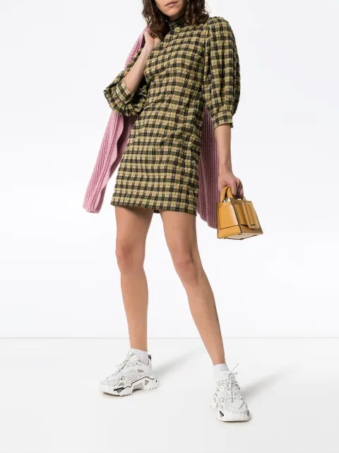 ganni charron checked dress