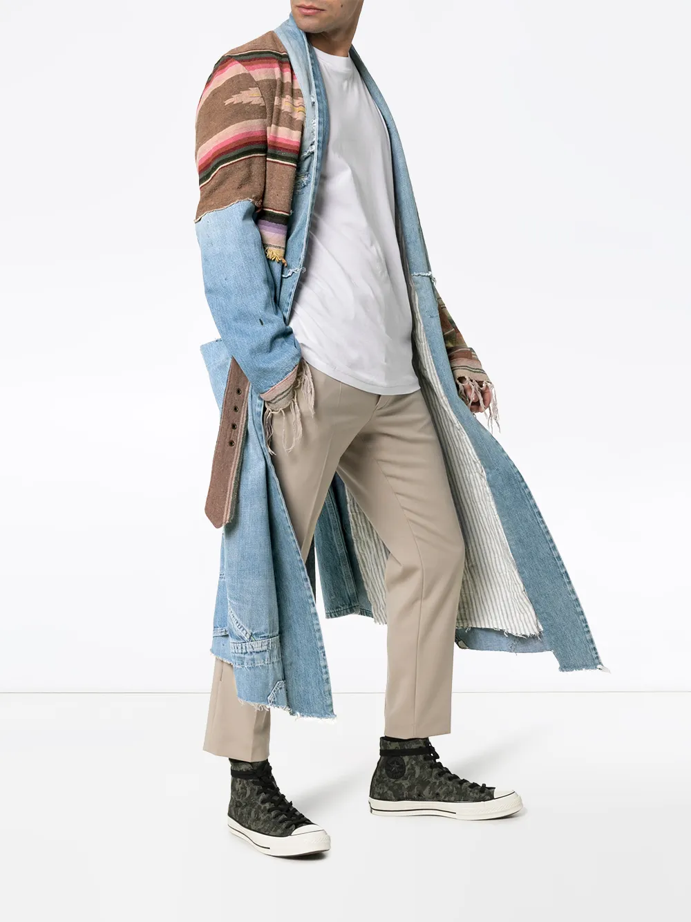 фото Greg lauren кимоно с контрастными джинсовыми вставками