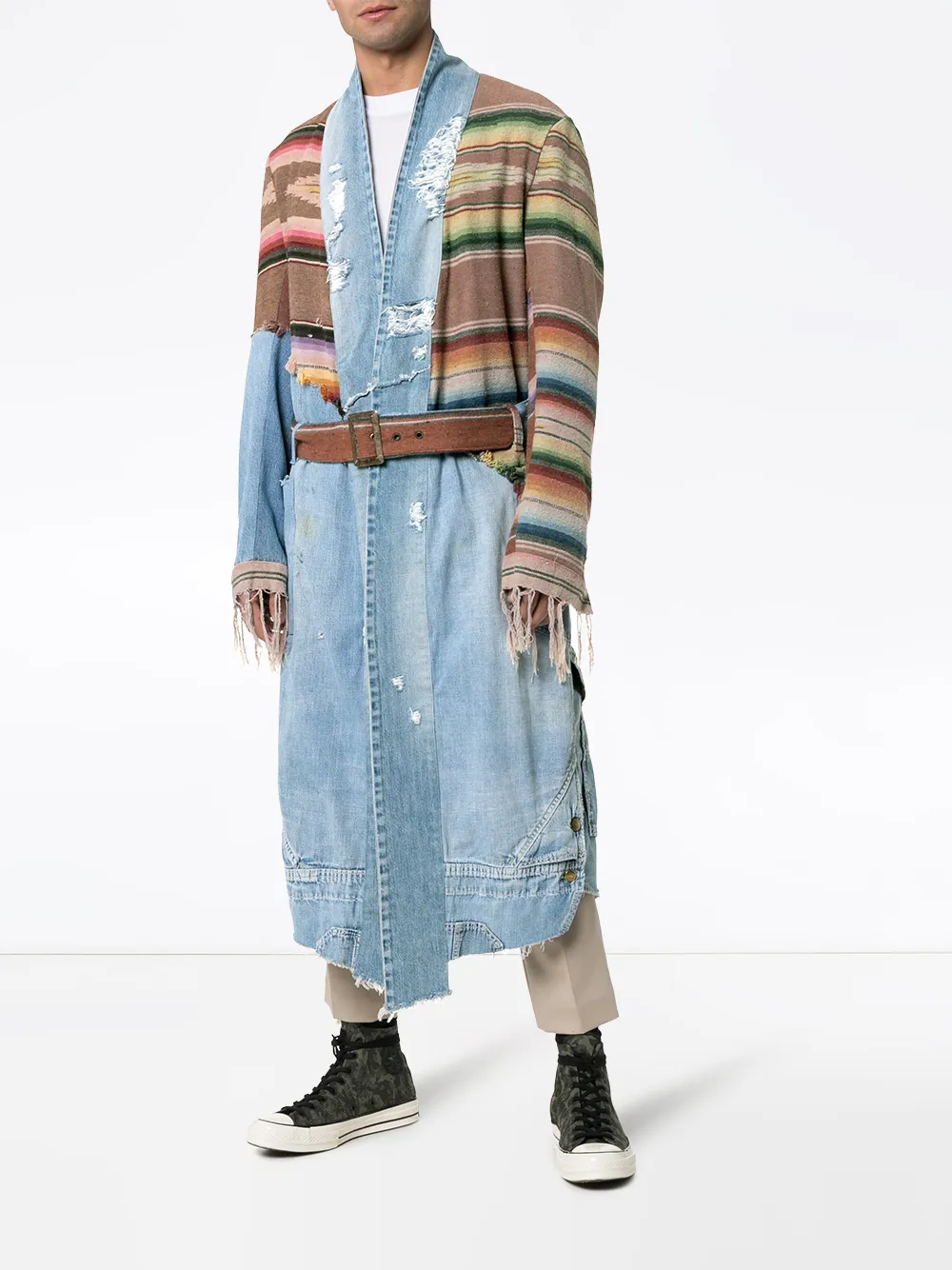 фото Greg lauren кимоно с контрастными джинсовыми вставками