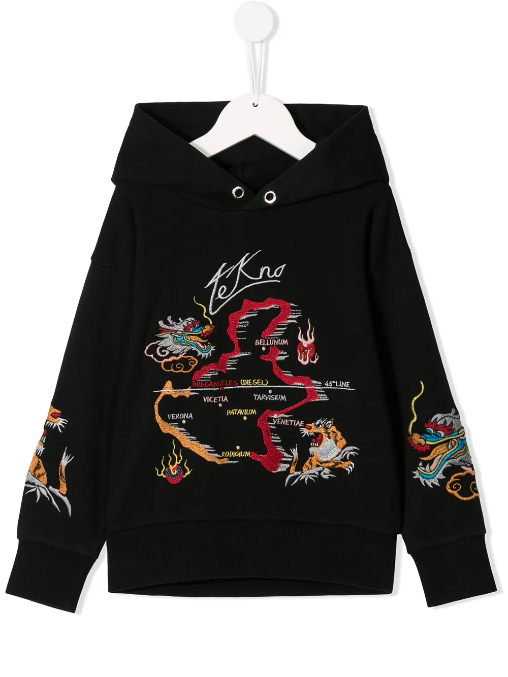 Diesel Kids Dragon Embroidered Hoodie In Black Modesens