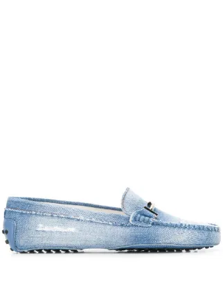 Tod\'s Light Blue Distressed Denim Loafers Tod main image 2