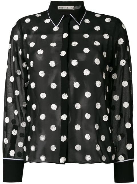 ALICE AND OLIVIA SEQUINED POLKA DOT BLOUSE