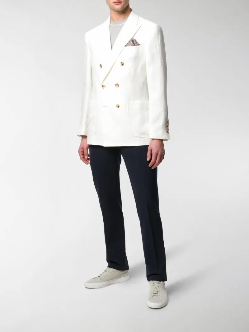 Brunello Cucinelli double breasted linen blazer white | MODES