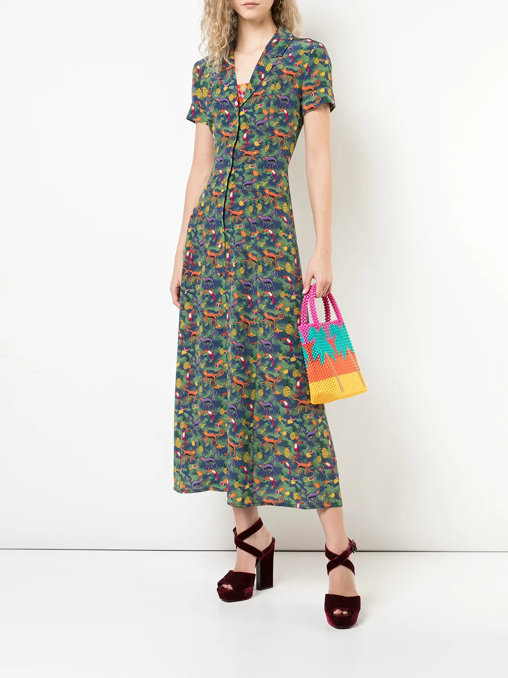 Lhd Shirt dress met vogelprint - Blauw