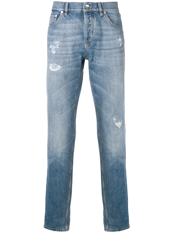 distressed faded jeans