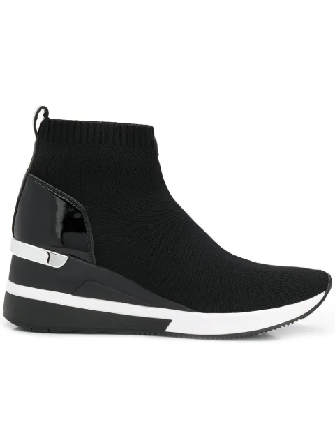 Click to view more detailed imagery on our partner's website Michael Michael Kors Women's Skyler Knit Slip-On Sneaker Boots In 001 Black