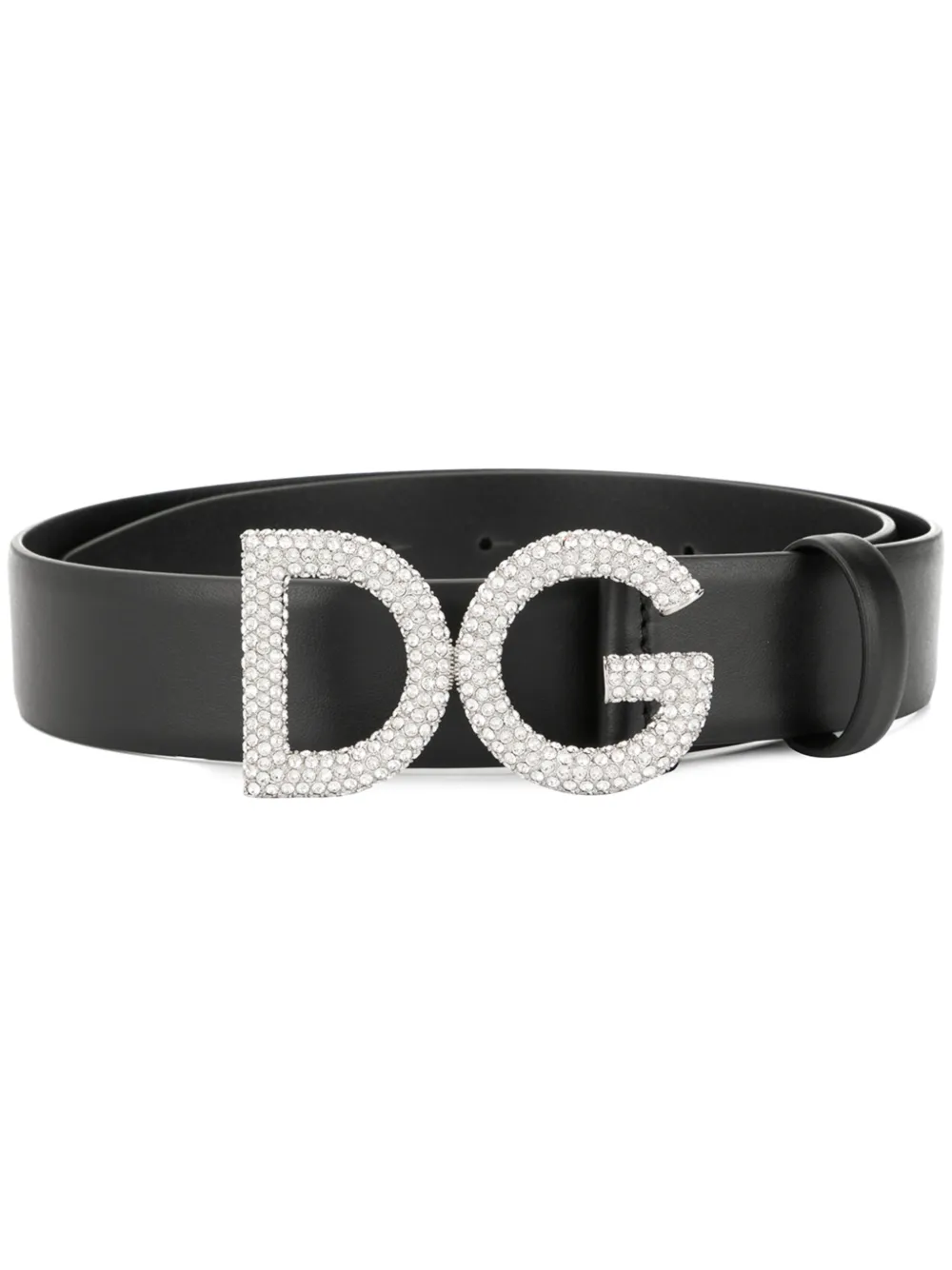 Shop Dolce & Gabbana Rhinestone Logo Buckle Belt In Black