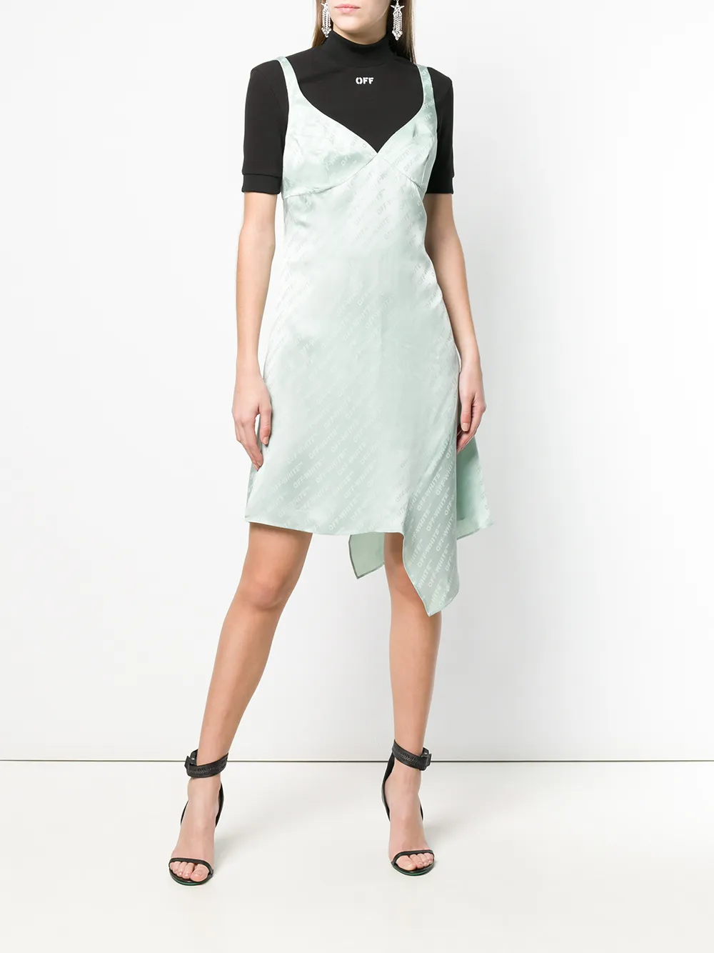  Off White Kleid Mit Monogramm Print   Grün 