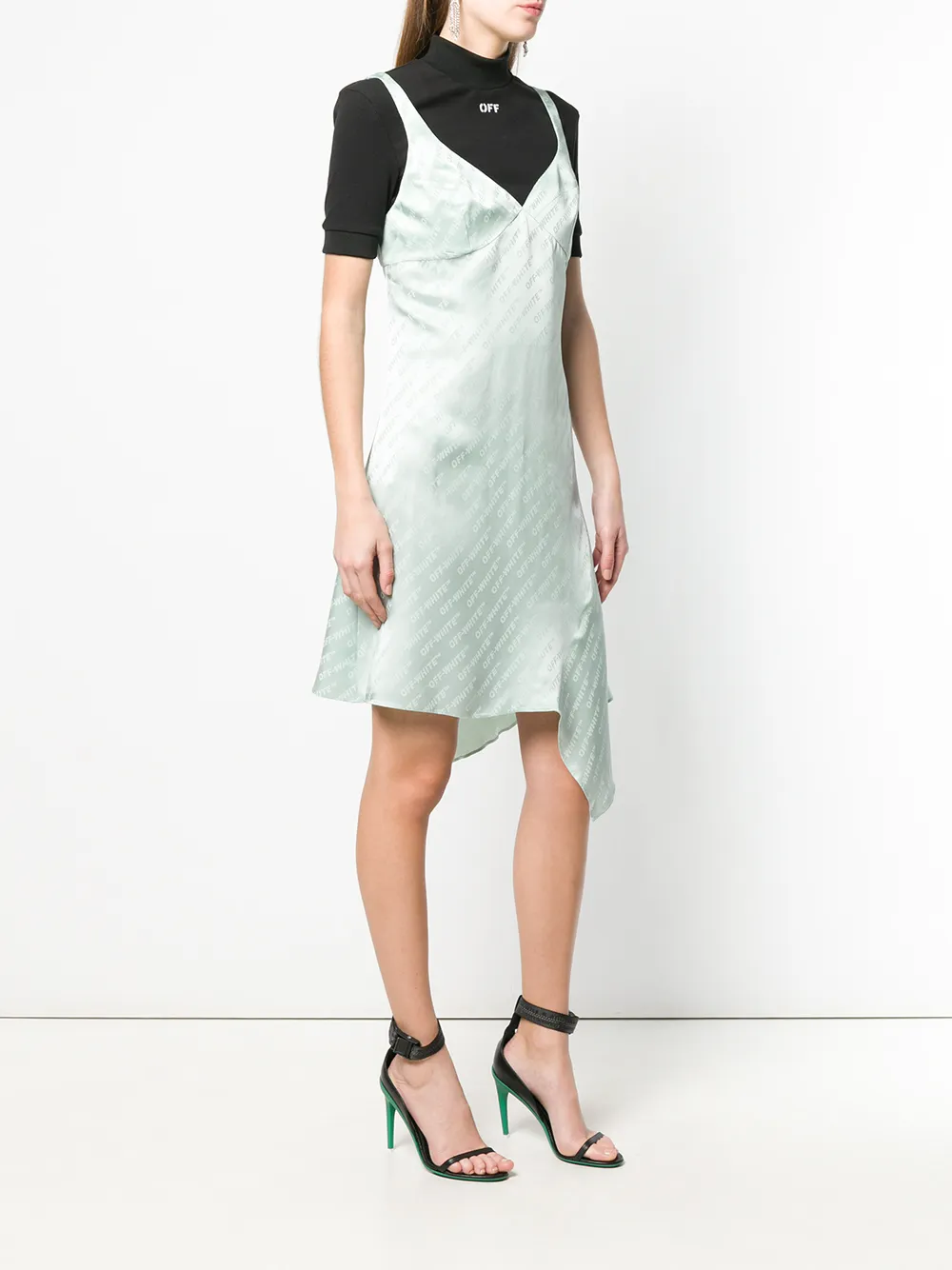  Off White Kleid Mit Monogramm Print   Grün 