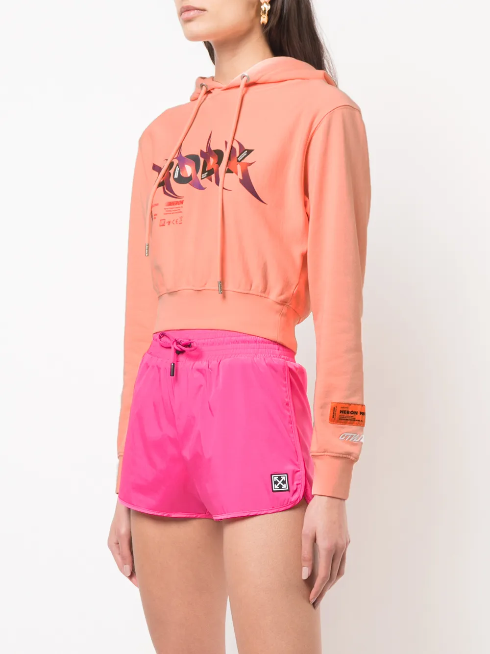  Heron Preston Cropped Kapuzenpullover Mit Print   Rosa 