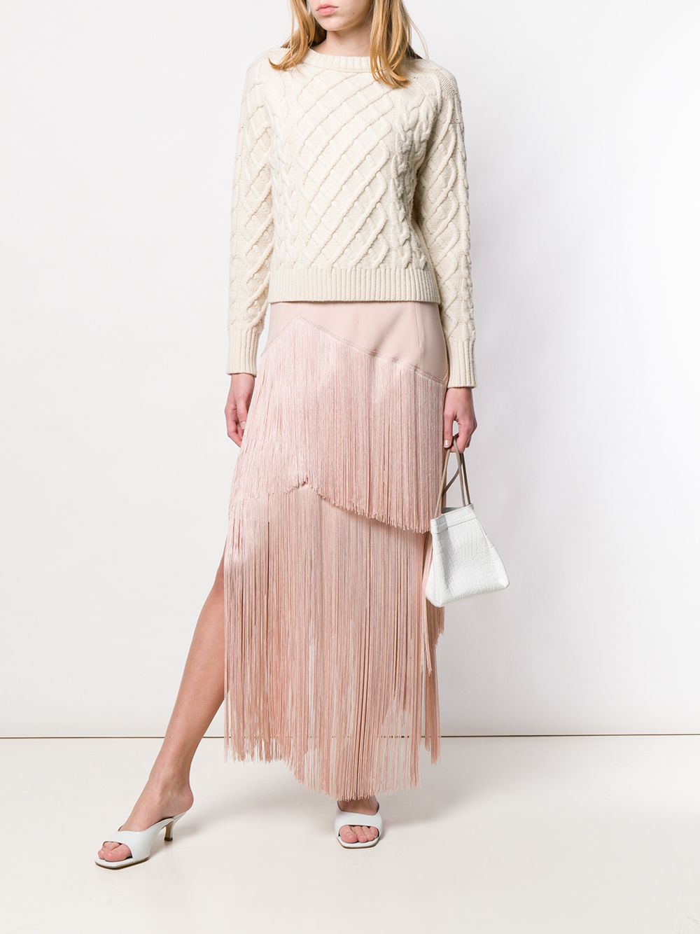 pink fringe midi skirt