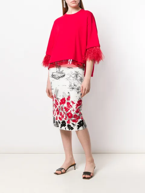 red embellished pencil skirt