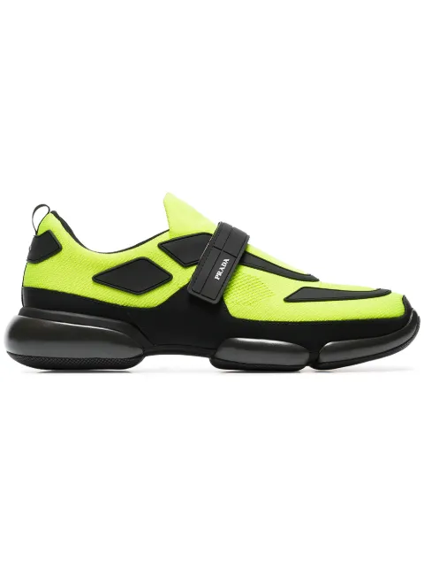 Click to view more detailed imagery on our partner's website Prada Men's Cloudbust Knit Running Sneakers With Single Grip-strap In Green