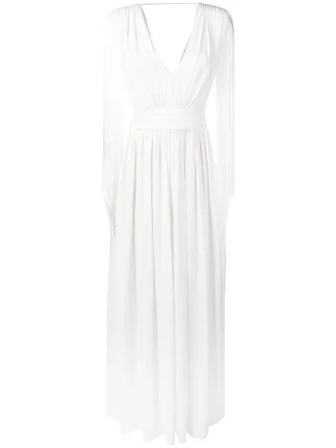Alberta Ferretti Long Jersey Dress With Fringes In White