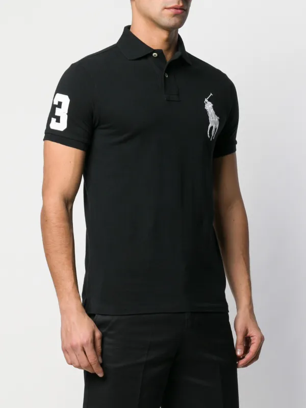 Polo Ralph Lauren Logo Embroidered Polo Shirt | Black | FARFETCH