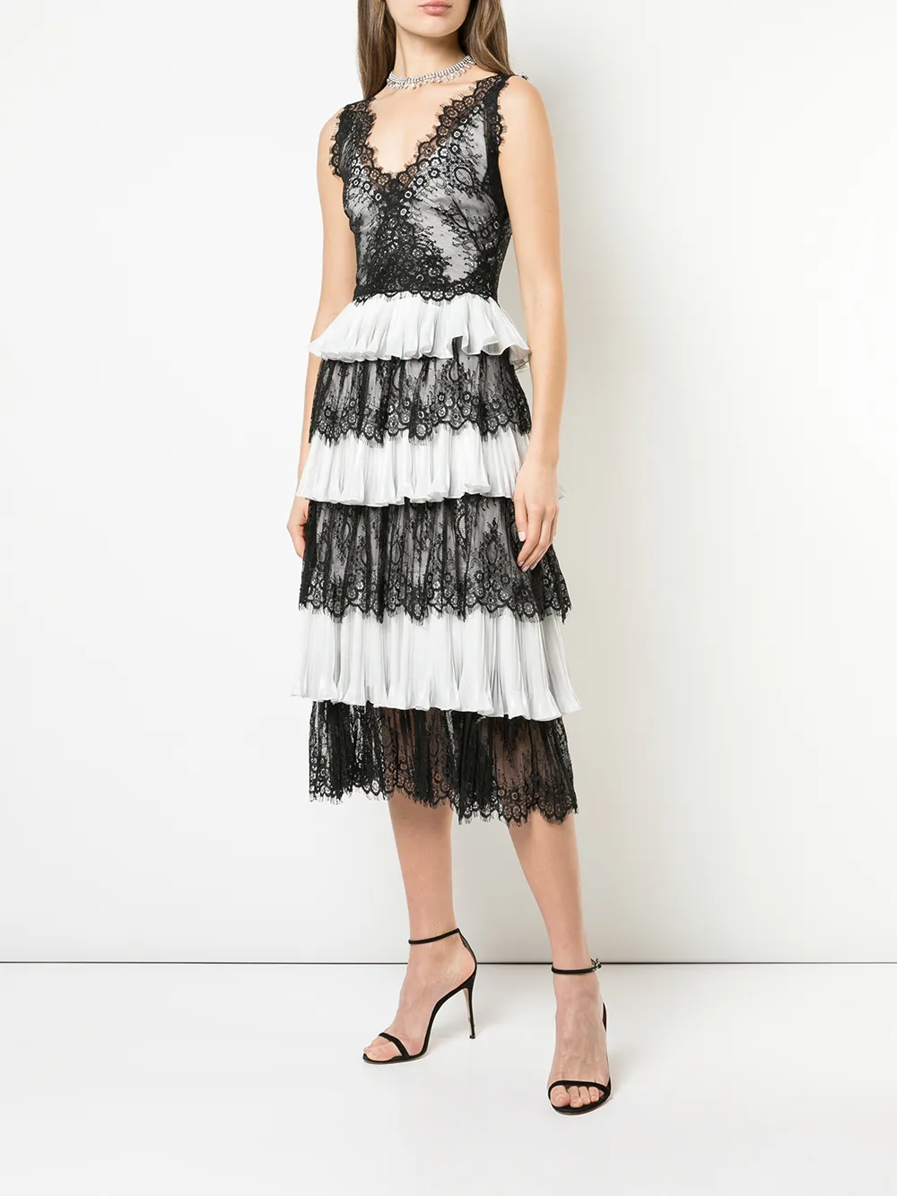 Marchesa Notte lace panelled tiered midi dress ( Size 6) | eBay