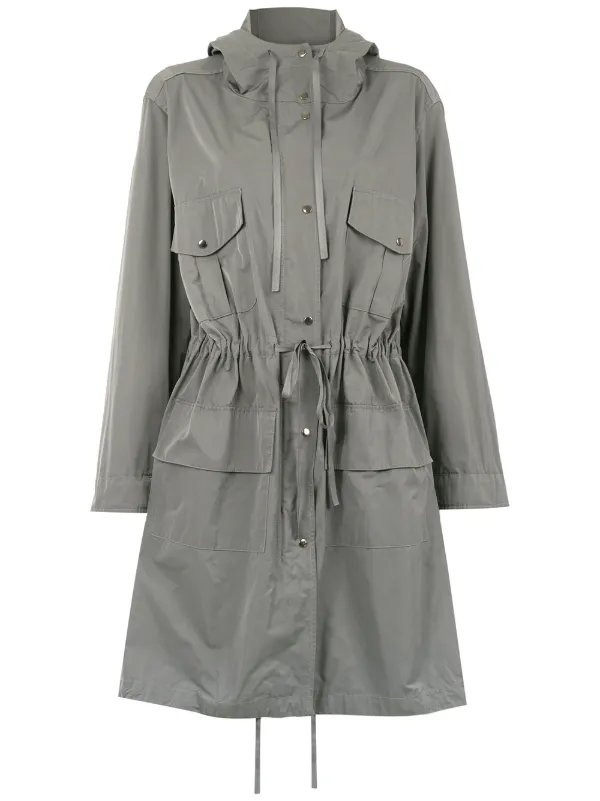 grey hooded trench coat