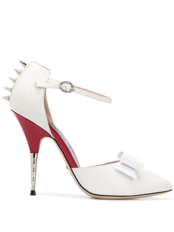 Shop white Gucci spike stud pumps with 