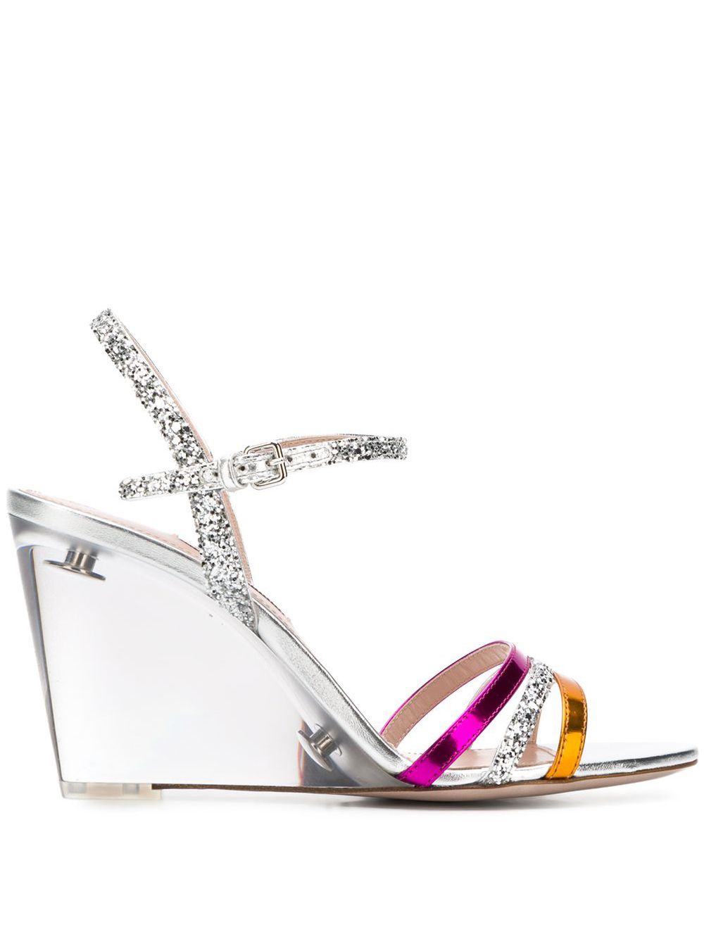 Miu miu discount glitter wedge sandals