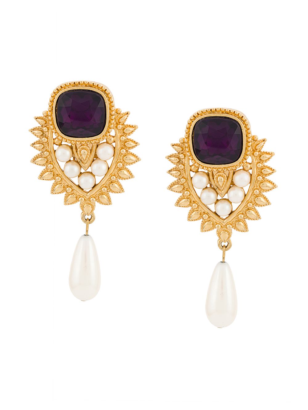 Pre-owned Susan Caplan Vintage 1990s Vintage Elizabeth Taylor 18kt Gold Plated Faux Pearl Drop Earrings