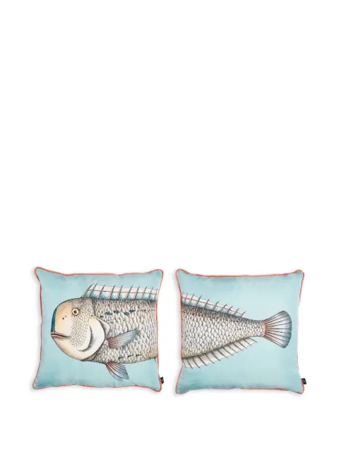 Fornasetti set of two Grande Pesce silk cushions