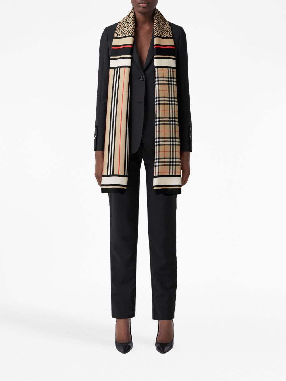 Burberry neutrals Icon Stripe Monogram Print Wool Silk Square