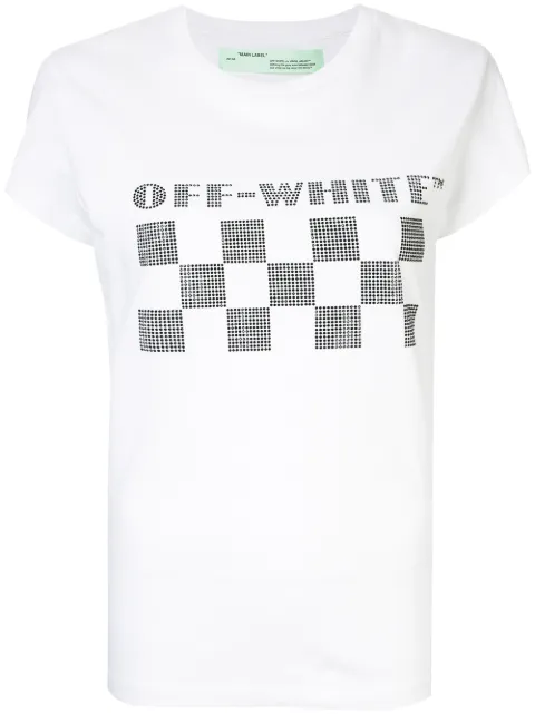 Off-White playera con detalle de cuadros de ajedrez y logo