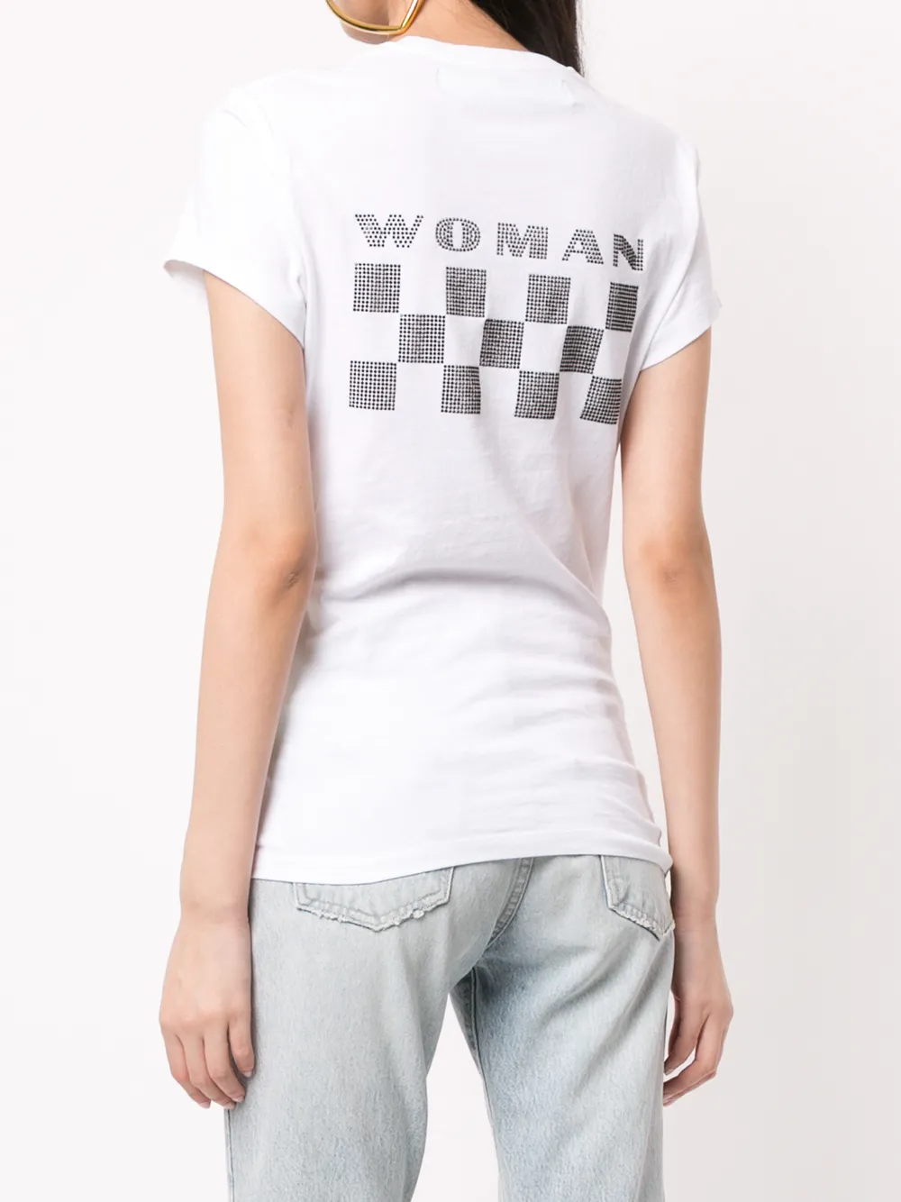 Off-White T-shirt met schaakbordpatroon en logo Wit