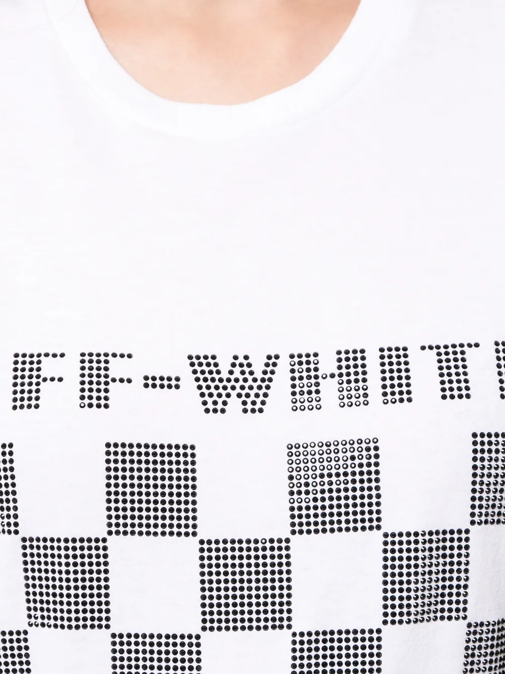 Off-White T-shirt met schaakbordpatroon en logo Wit