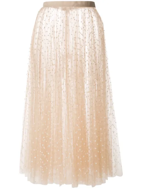 Click to view more detailed imagery on our partner's website Khaite Elisabetta Dotted Tulle Midi Skirt In Nude Flocked White