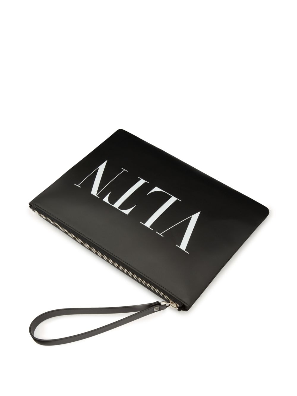 Shop Valentino Vltn Leather Pouch In Black