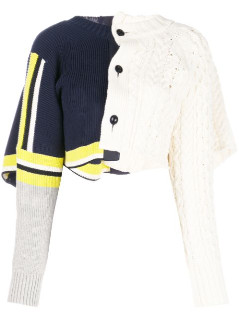 SACAI CROPPED PATCHWORK CARDIGAN